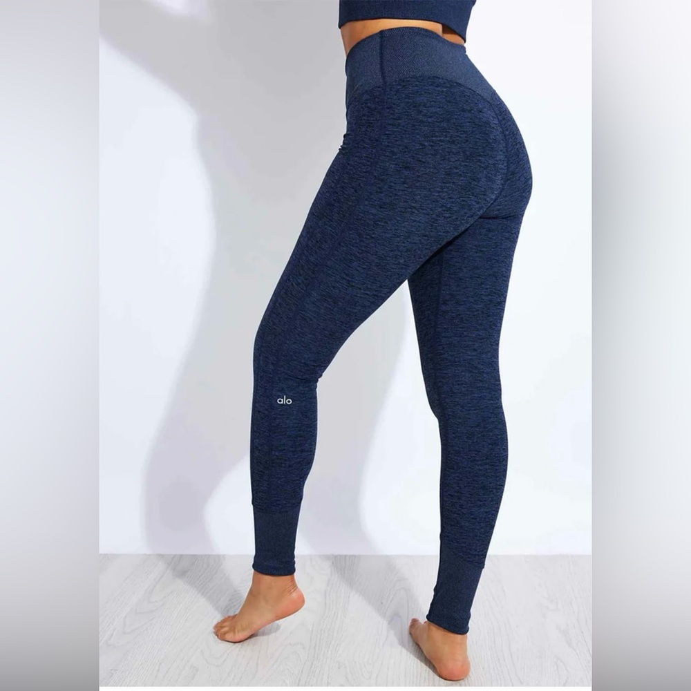 Alo Yoga Pants Leggings High Rise Ribbed Waist Ankles Casual Lounge Size:Medium